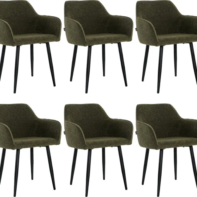Lina Diamond Eetkamerstoel - Groen - Set van 6 - Boucle