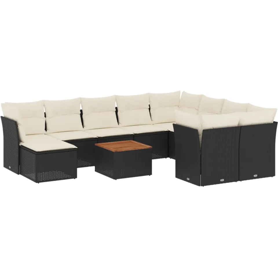 vidaXL 11-delige Loungeset met kussens poly rattan zwart