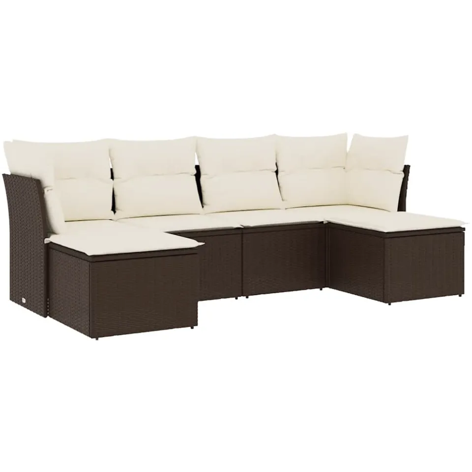 vidaXL 6-delige Loungeset met kussens poly rattan bruin