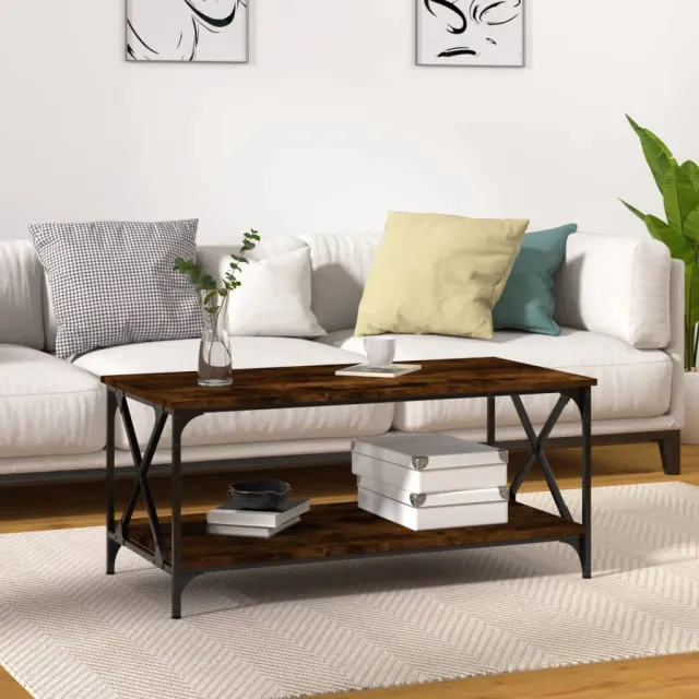 vidaXL Salontafel 100x50x45 cm bewerkt hout en ijzer gerookt eiken, foto 2