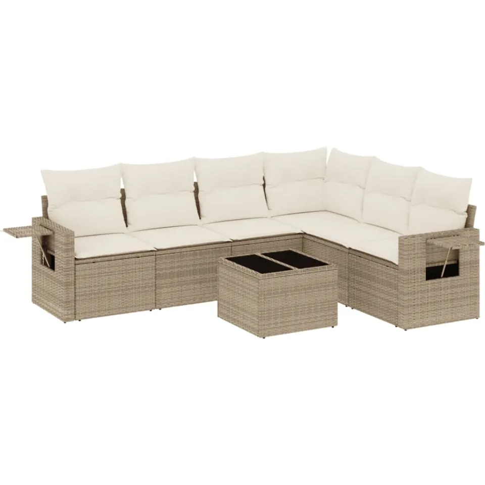 vidaXL 7-delige Loungeset met kussens poly rattan beige