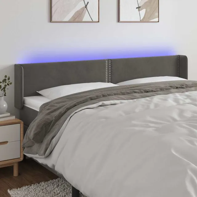 vidaXL Hoofdbord LED 183x16x78/88 cm fluweel donkergrijs grijs