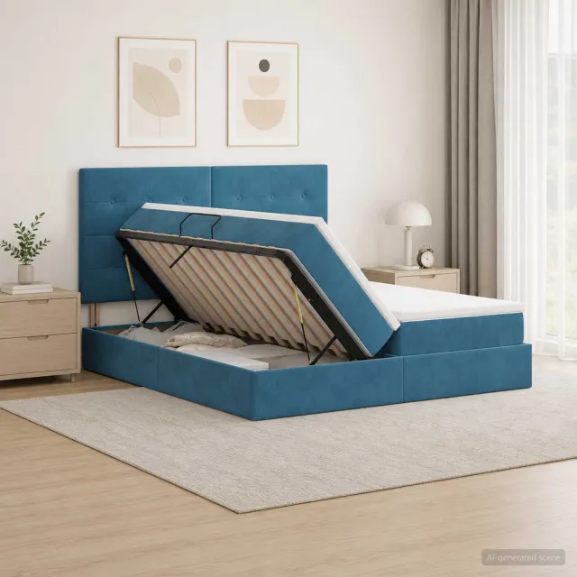 vidaXL Opslag bed met hoofdeinde Donkerblauw 200 x 200 cm Fluweel