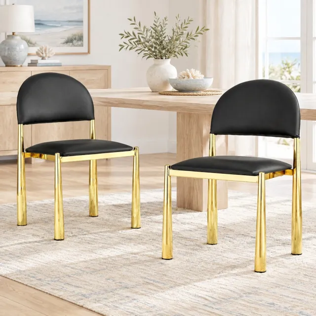 WUVRIE Set van 2 eetkamerstoelen 48x45x80 cm - Kunstleer met metalen poten - Zwart