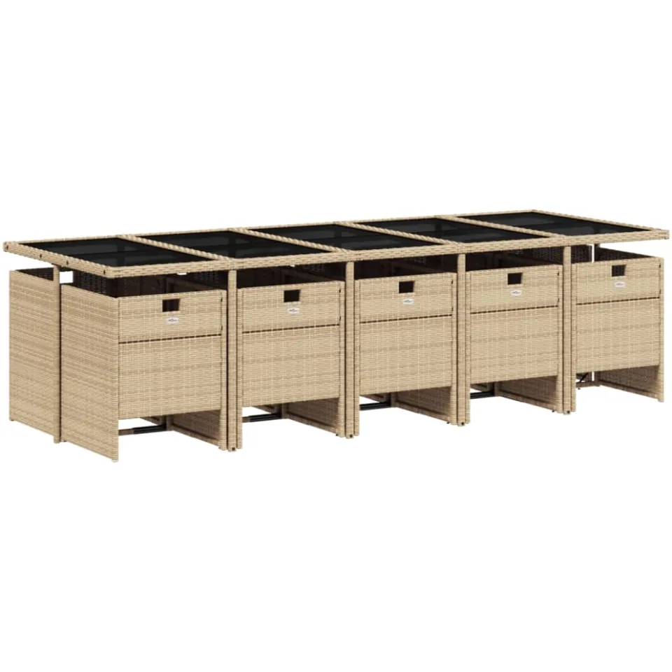 vidaXL 11-delige Tuinset met kussens poly rattan beige