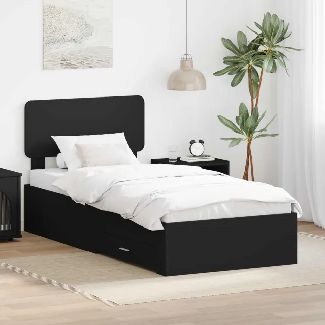 vidaXL Bedframe met lade met opslag Zwart 100 x 200 cm Bewerkt hout