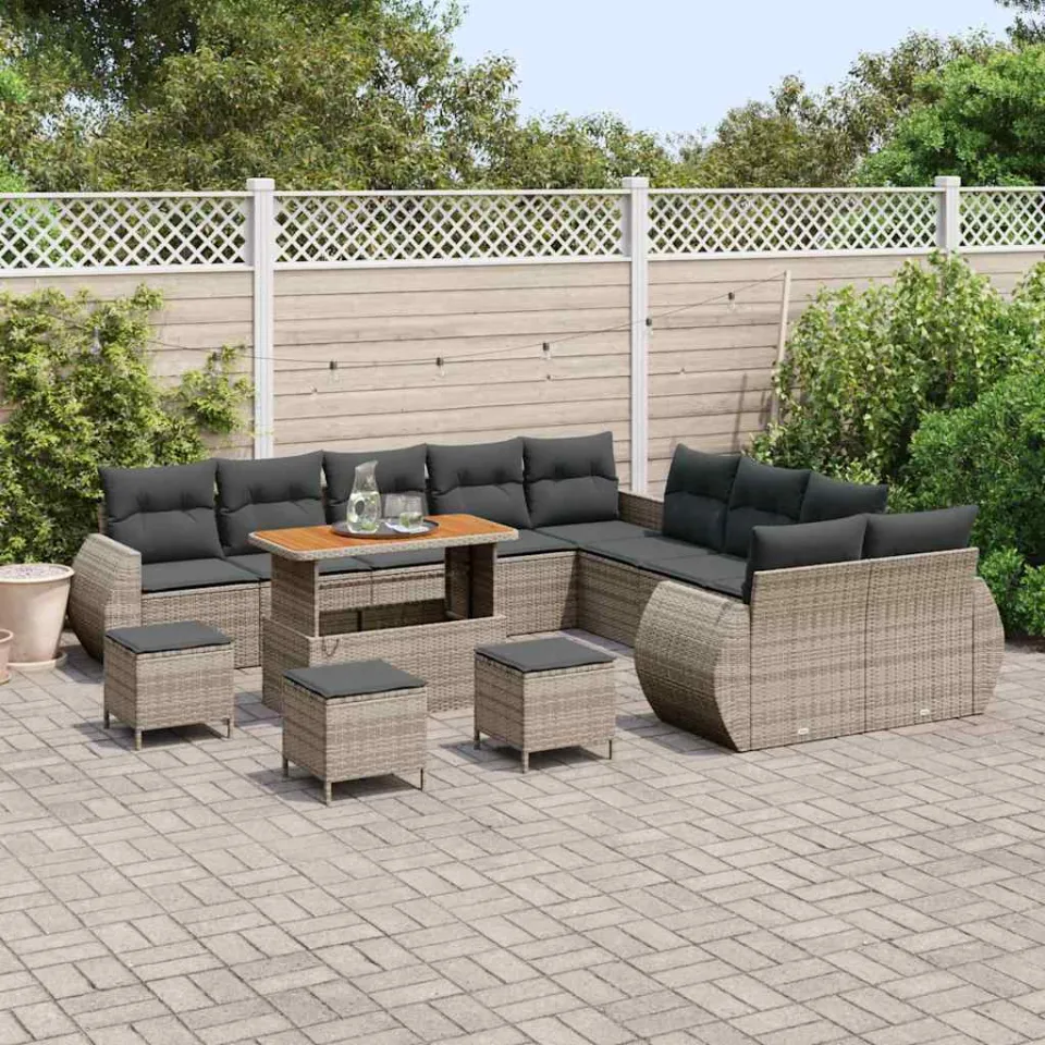 vidaXL Tuinbankenset 14 st Grijs poly rattan, foto 3