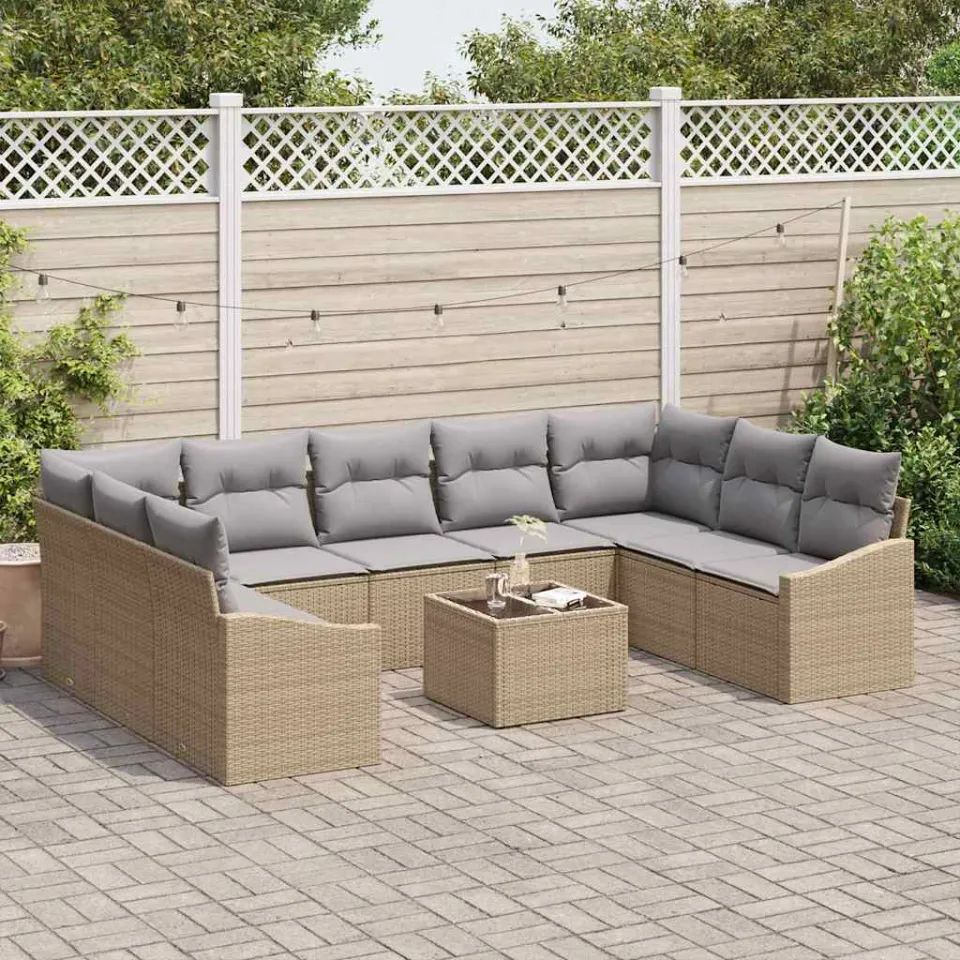 vidaXL Tuinbankenset 9 st Beige en Licht Grijs poly rattan