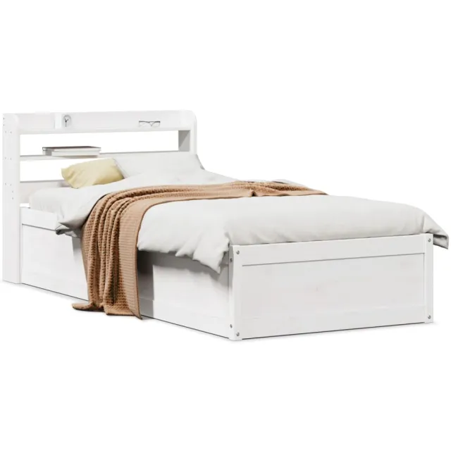 vidaXL Bedframe met hoofdbord massief grenenhout wit 75x190 cm