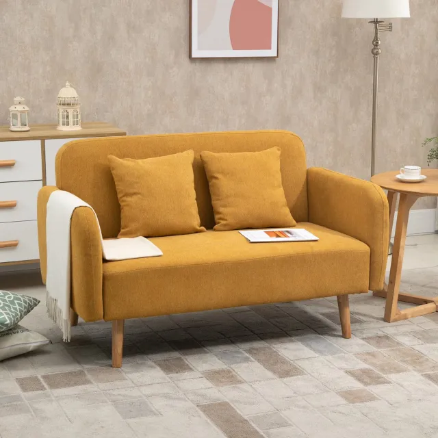 MODFU Tweezitsbank - Met Kussens En Verstelbare Voetsteunen - Modern - Polyester - Naturel - 130 x 70 x 80 cm Natuurlijk
