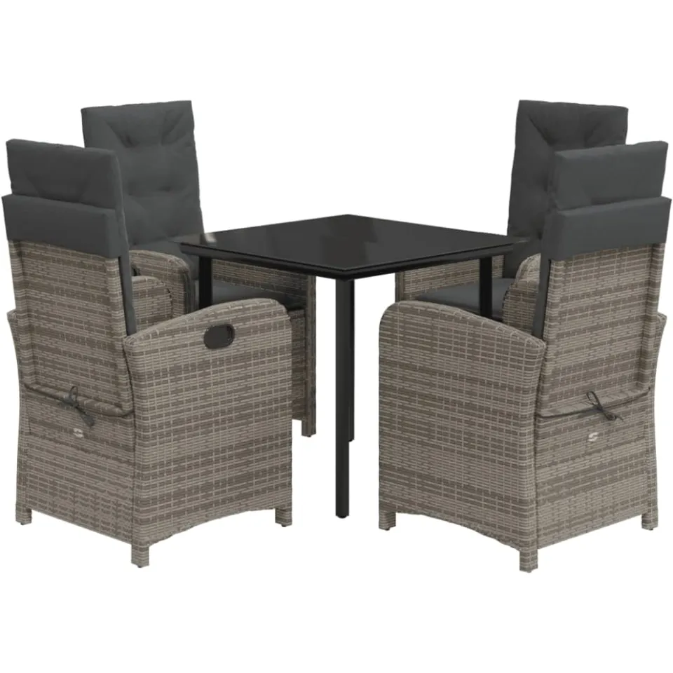 vidaXL 5-delige Tuinset met kussens poly rattan grijs