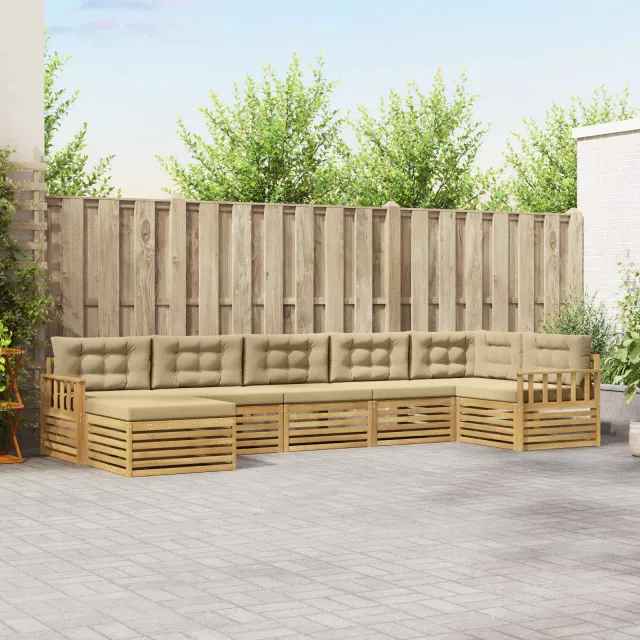 vidaXL Buiten bankenset 7 st 7-zits Wit en Beige