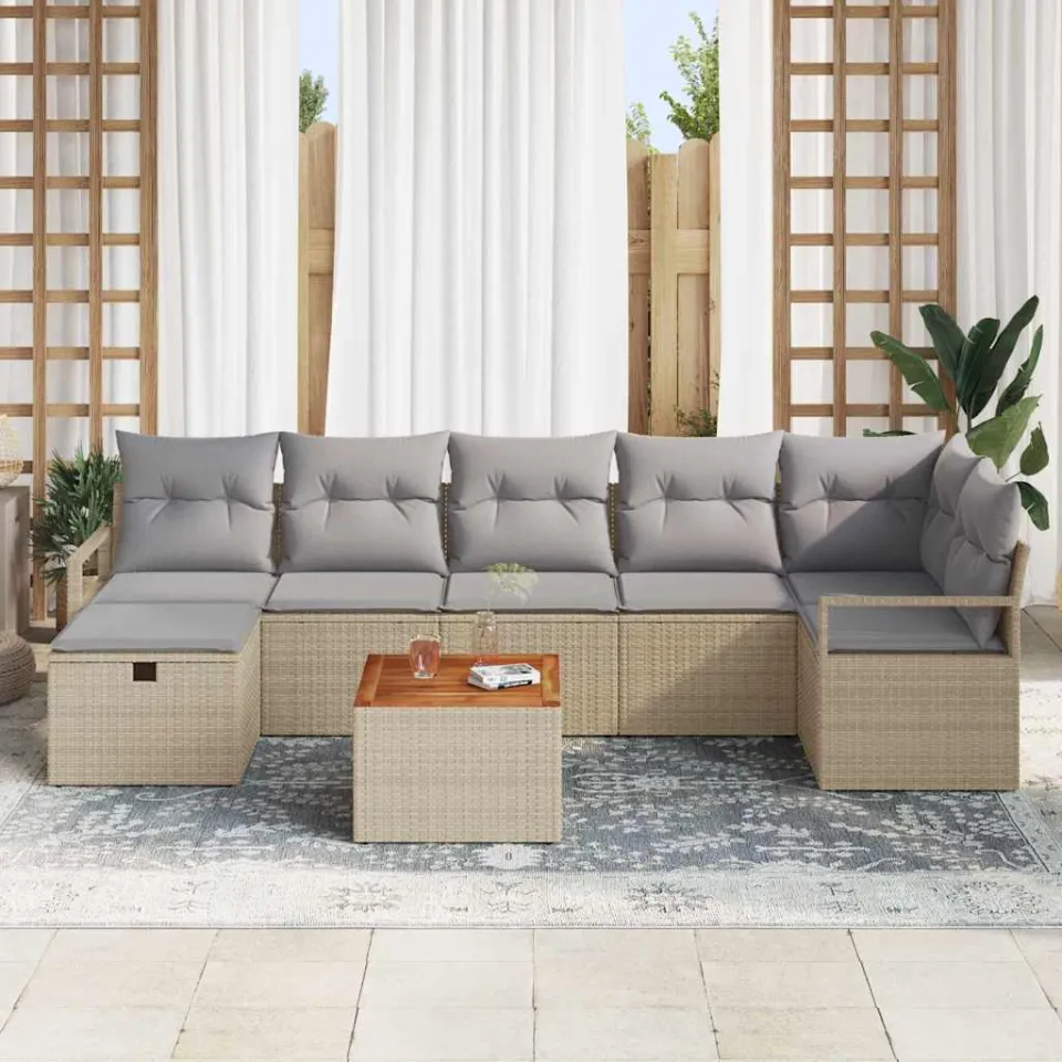 vidaXL Tuinbankenset 8 st Beige poly rattan, foto 3