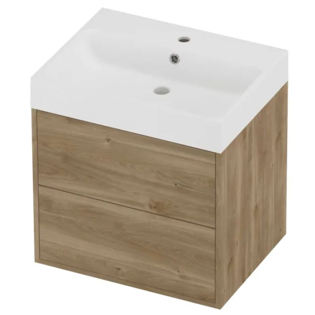 Proline Podium Badmeubelset Polystone Loft 1 Kraangat Voor Grepen 60x46x62 cm Mat White Cider Oak Eiken
