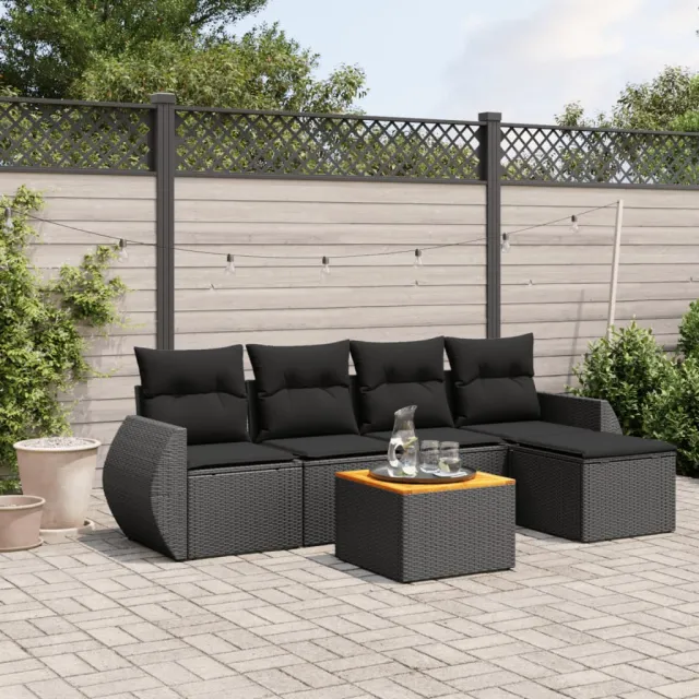 vidaXL 6-delige Loungeset met kussens poly rattan zwart, foto 2