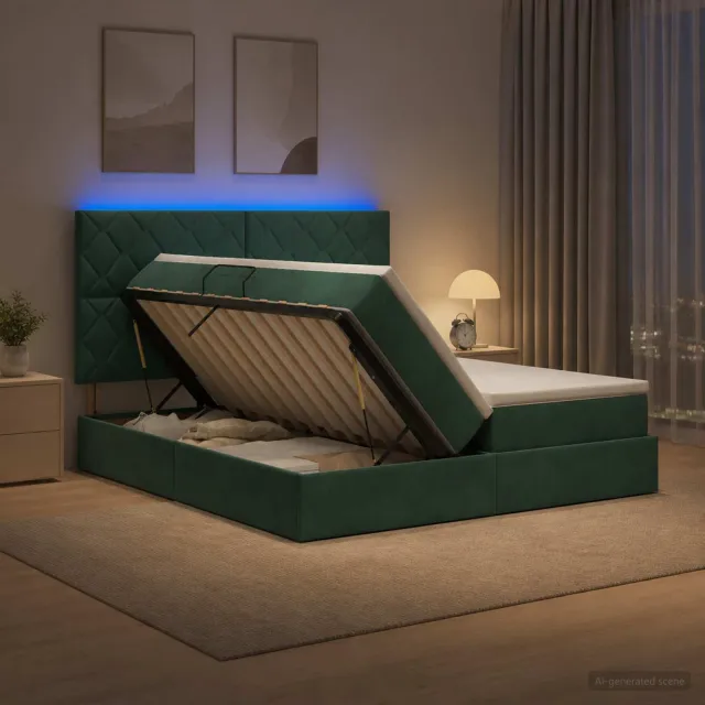vidaXL LED Opslagbed met Matras Donkergroen 200 x 200 cm Fluweel groen