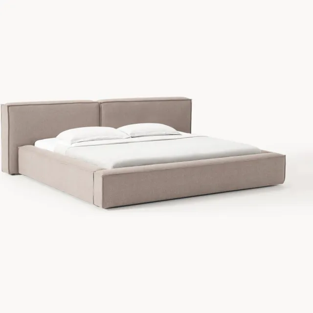 Westwing Collection Gestoffeerd bed Lennon met opbergfunctie Taupe