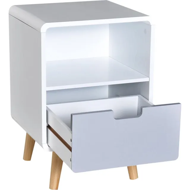 Nancy's Grace Bank Nachtkastje - Wit, Grijs - Gefabriceerd Hout, Hout - 15,74 cm x 14,96 cm x 22,83 cm