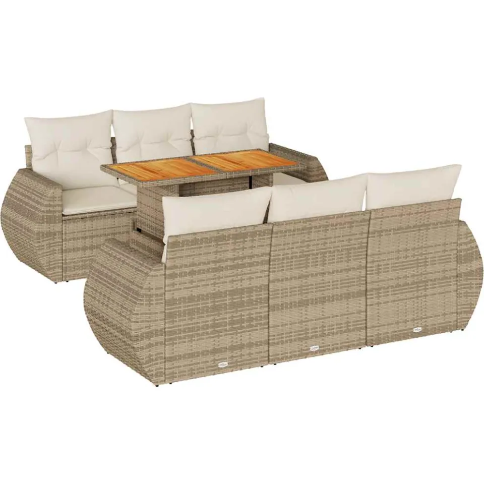 vidaXL 7-delige Loungeset met kussens poly rattan beige, foto 3