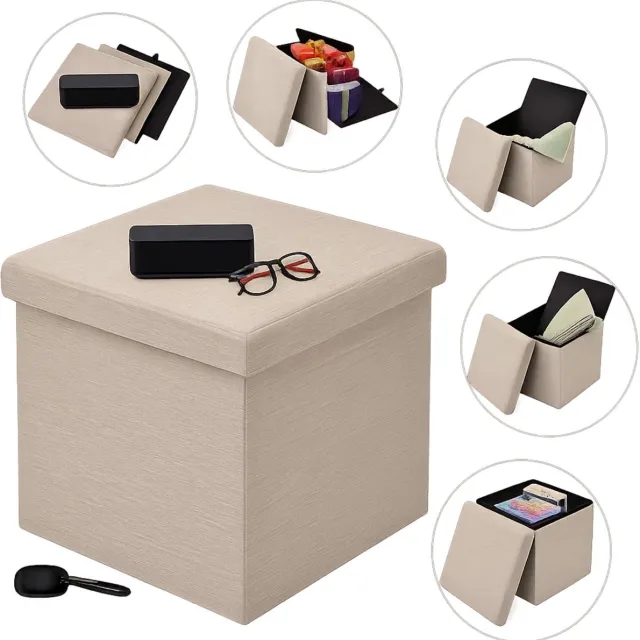 Lomera Opvouwbare Poef - Poef met Opbergruimte - Ruimtebesparend - MDF en Katoen - Beige Poef - Opbergbox - Zitkist - Hocker nvt