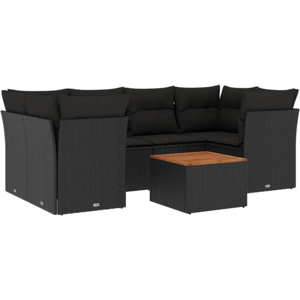 vidaXL 7-delige Loungeset met kussens poly rattan zwart, foto 3