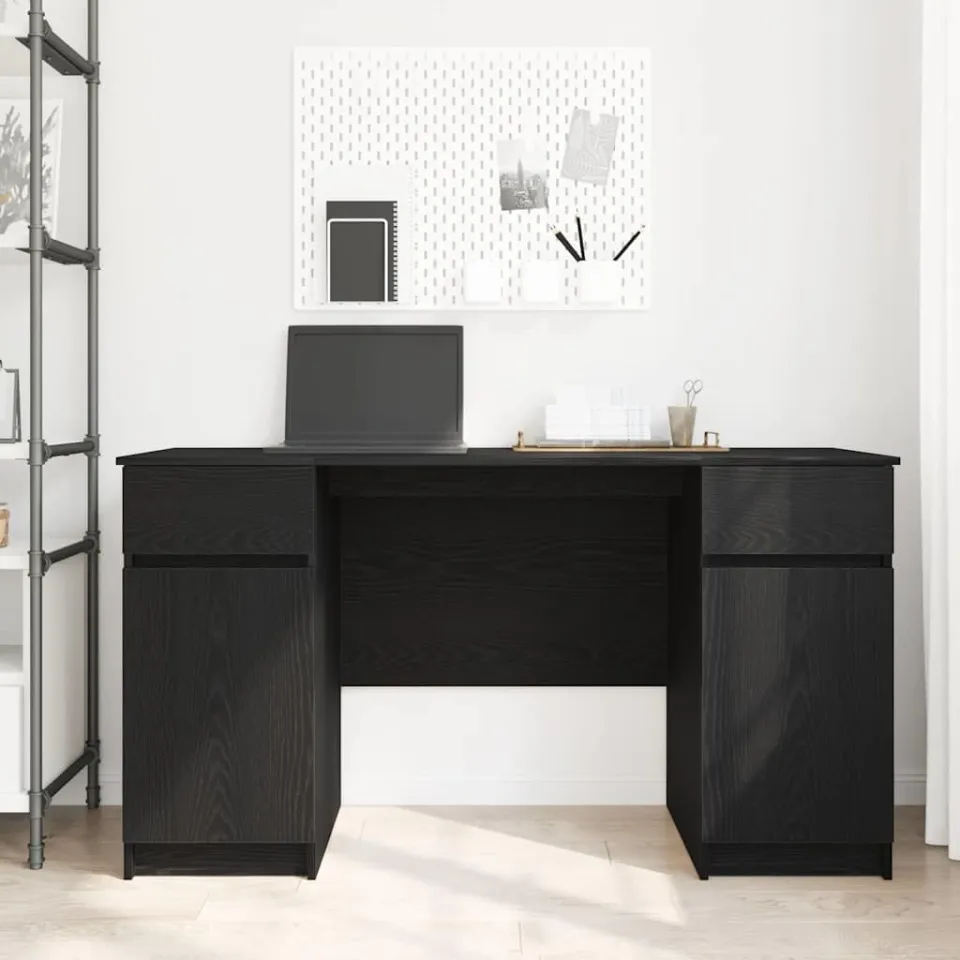 vidaXL Bureau Zwart eiken 140 x 49 x 76 cm Bewerkt hout, foto 4