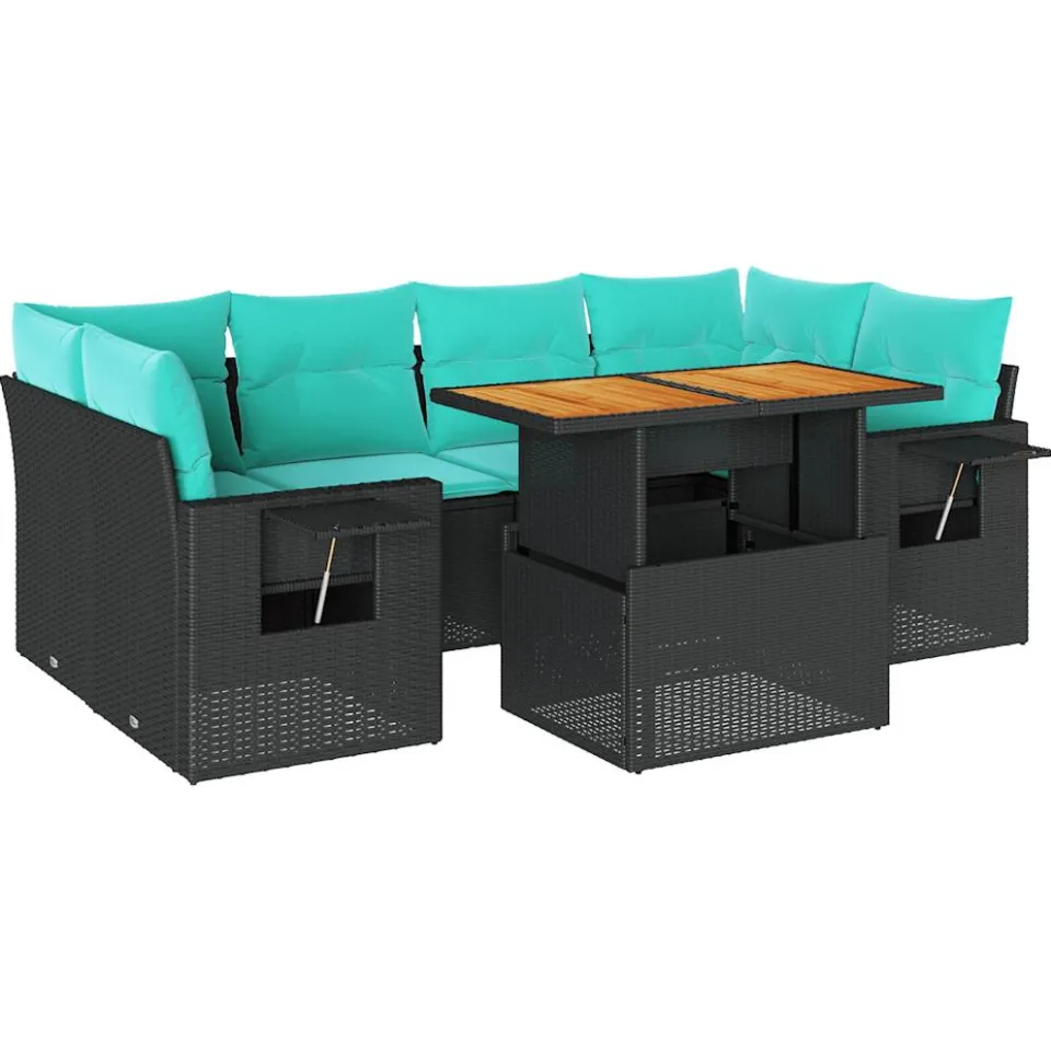 vidaXL 7-delige Loungeset met kussens poly rattan zwart