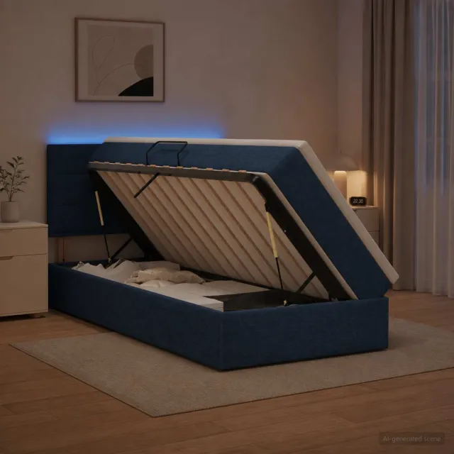 vidaXL LED Opslagbed met Matras Blauw 90 x 200 cm Stof