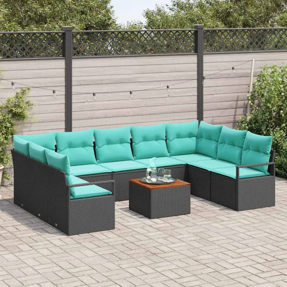 vidaXL Tuinbankenset 10 st Zwart poly rattan, foto 3