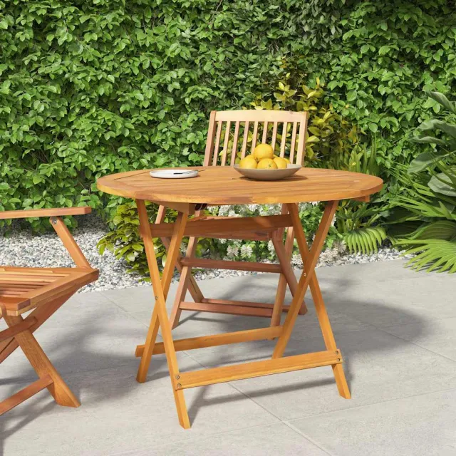 vidaXL Tuintafel inklapbaar Ø 90x75 cm massief acaciahout bruin, foto 2
