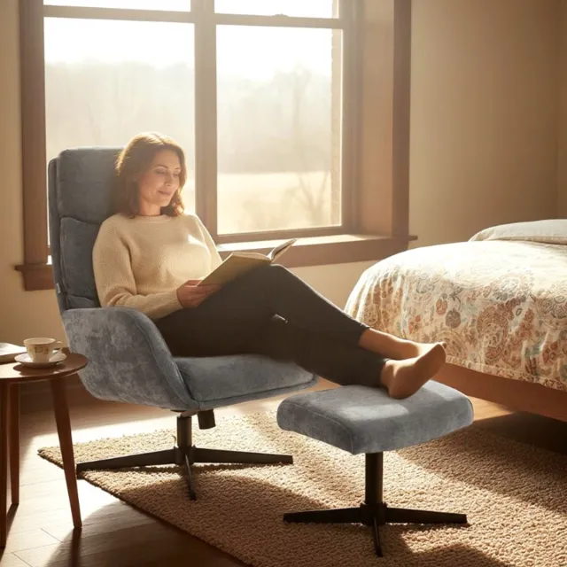 HAUSS SPOLE Fauteuil - Relaxfauteuil Met Hocker - Hoge Rugleuning En Schommelfunctie - Voor Woonkamer En Slaapkamer - Stof Grijs Gray