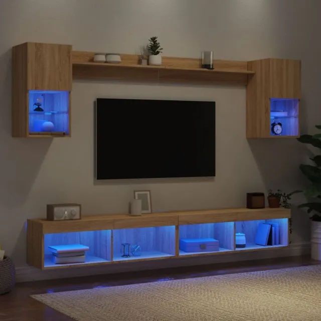 vidaXL 6-delige Tv-wandmeubelset met LED bewerkt hout sonoma eiken Bruin