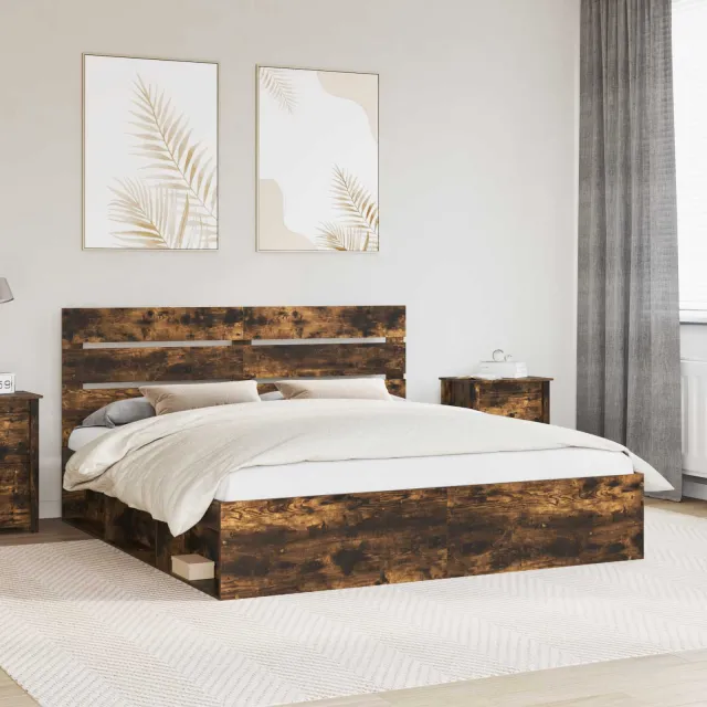 vidaXL Bedframe Gerookt eiken 200 x 200 cm Massief grenenhout Bruin