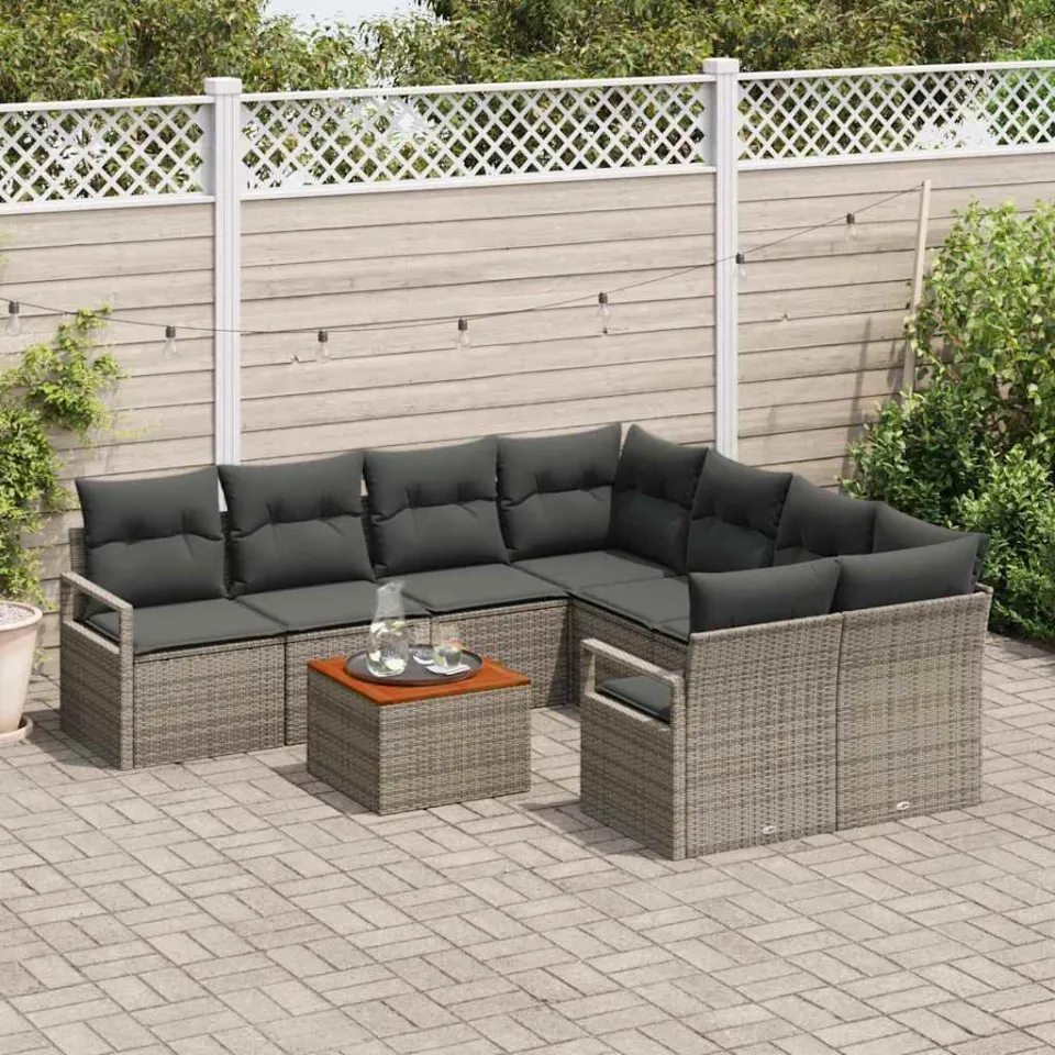 vidaXL Tuinbankenset 9 st Grijs poly rattan, foto 3