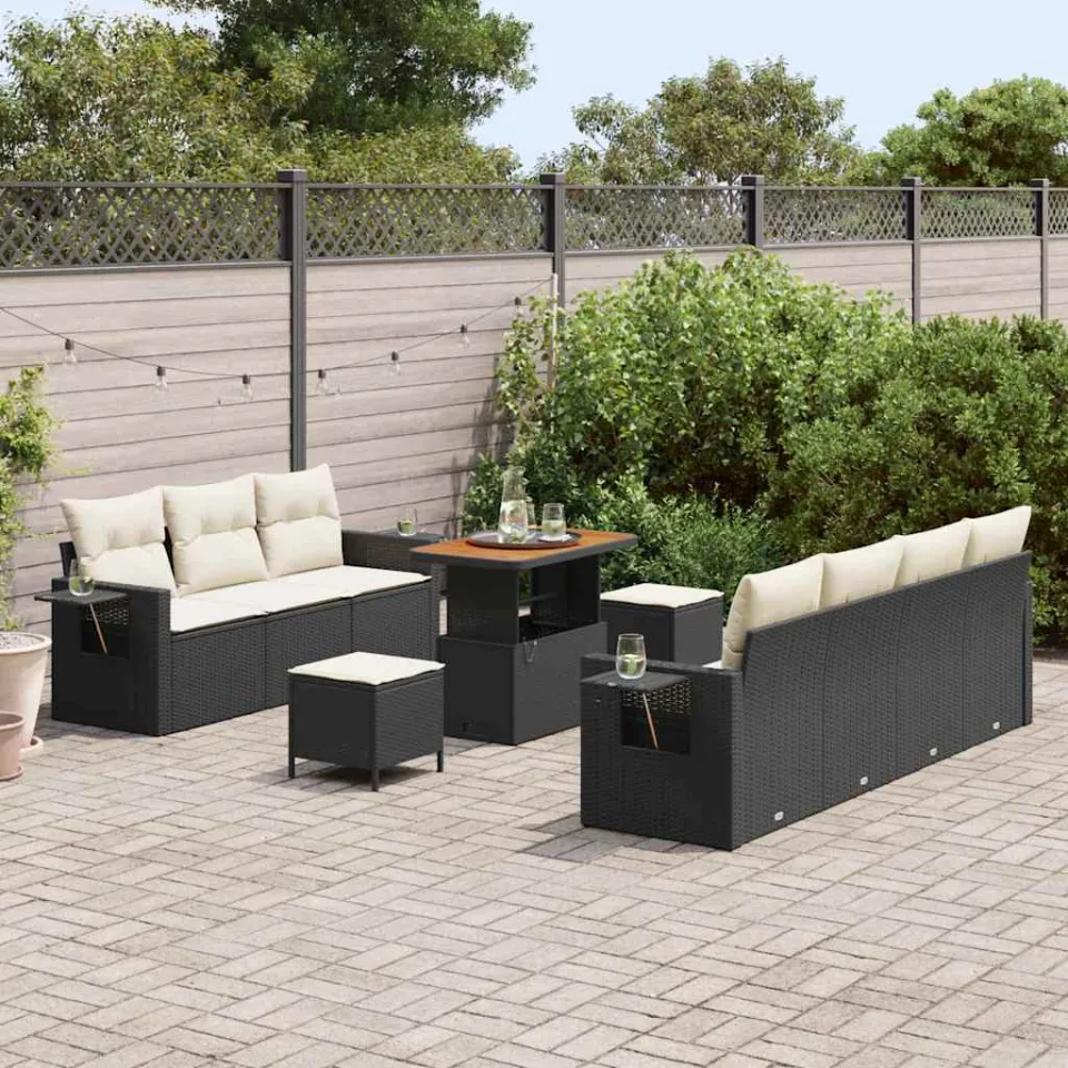 vidaXL Tuin Sofa Set 10 st Zwart poly rattan, foto 3
