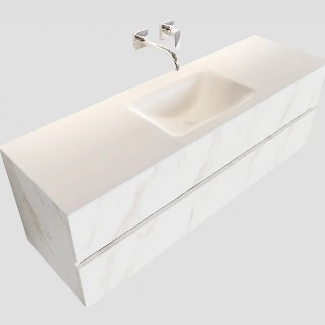Boss & Wessing Badkamermeubel BWS Valencia Carrara Mat 150 cm Solid Surface Wastafel (0 kraangaten, 2 lades)