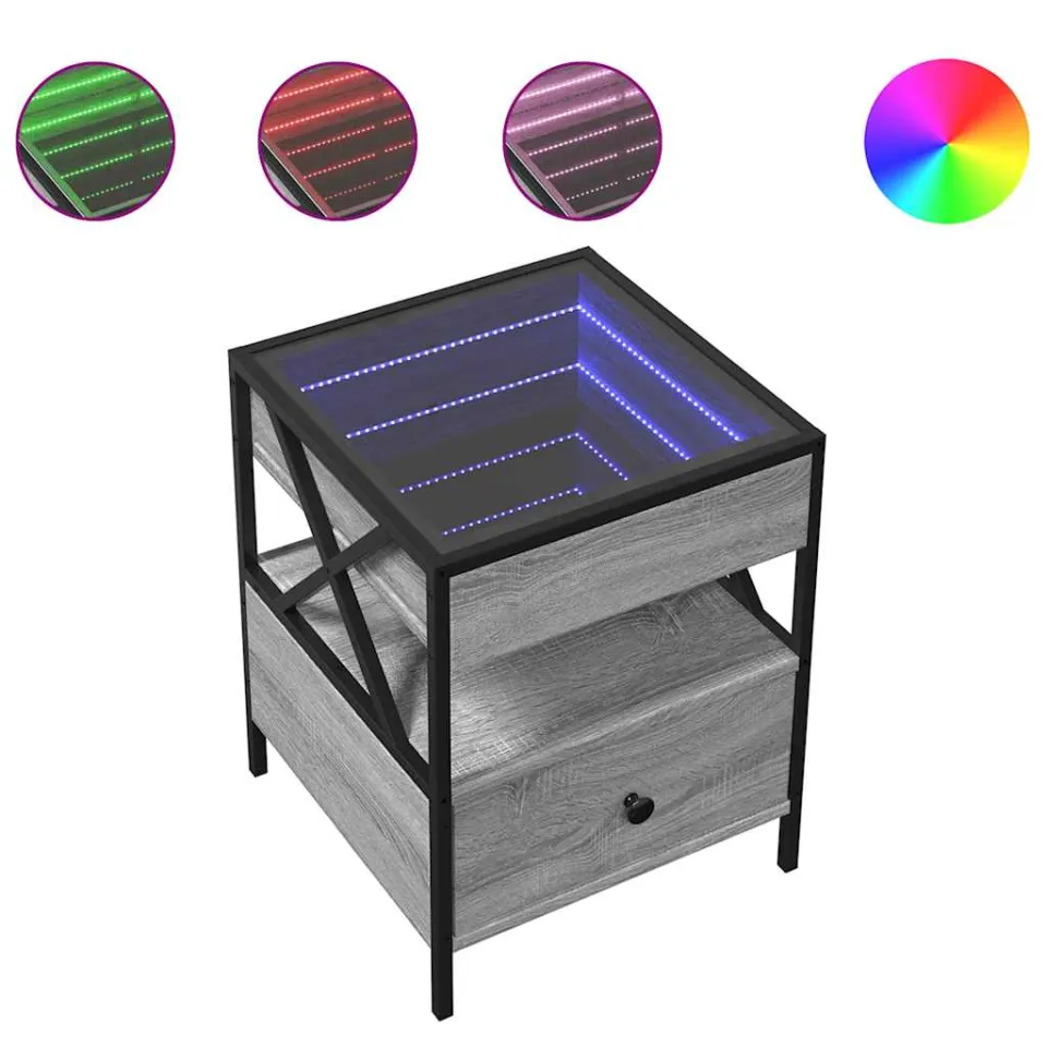 vidaXL Nachtkastje met Infinity LED 40x40x51 cm grijs sonoma eiken, foto 4