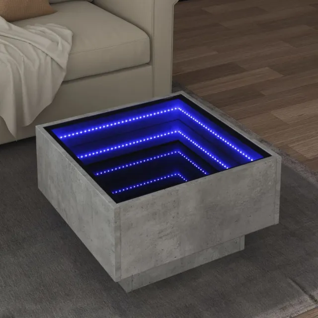 vidaXL Salontafel met LED 50x50x30 cm bewerkt hout betongrijs grijs, foto 2