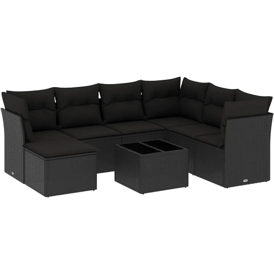 vidaXL 8-delige Loungeset met kussens poly rattan zwart