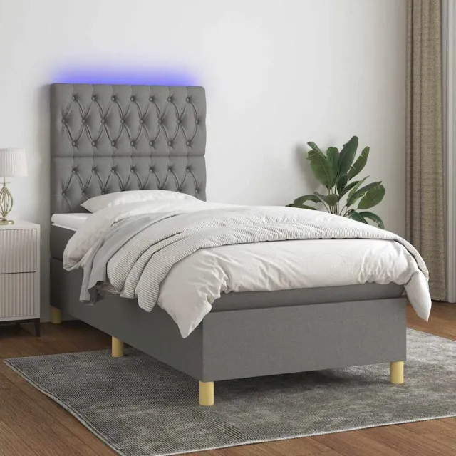 vidaXL Boxspring met matras en LED stof donkergrijs 80x200 cm grijs