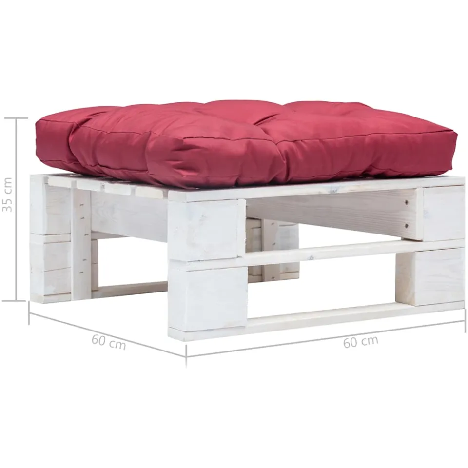 vidaXL Tuinpoef met rood kussen pallet hout wit, foto 3