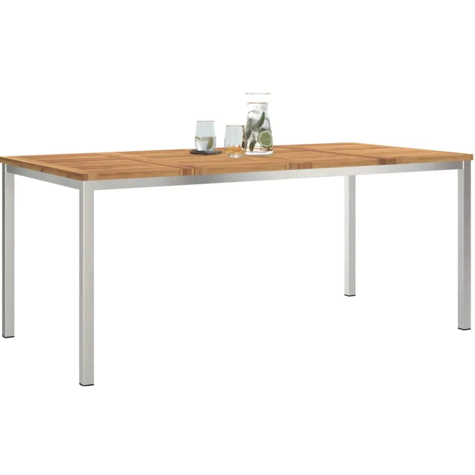 vidaXL Eettafel 180x90x75 cm Massief Acacia Hout en Roestvrijstaal Bruin