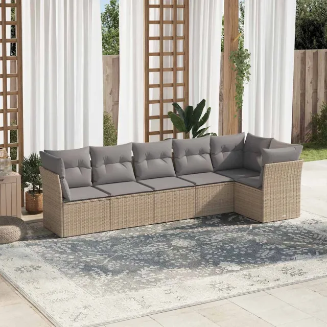 vidaXL 6-delige Loungeset met kussens poly rattan beige, foto 2
