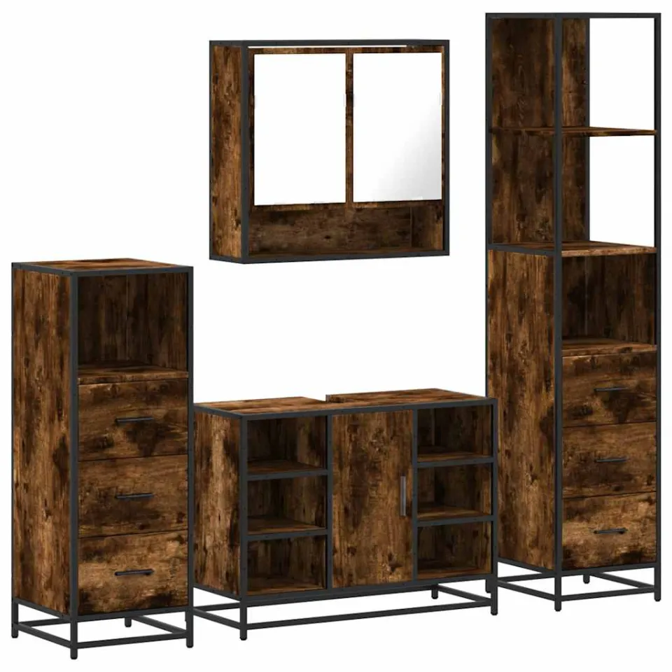 vidaXL 4-delige Badkamermeubelset bewerkt hout gerookt eikenkleurig, foto 3