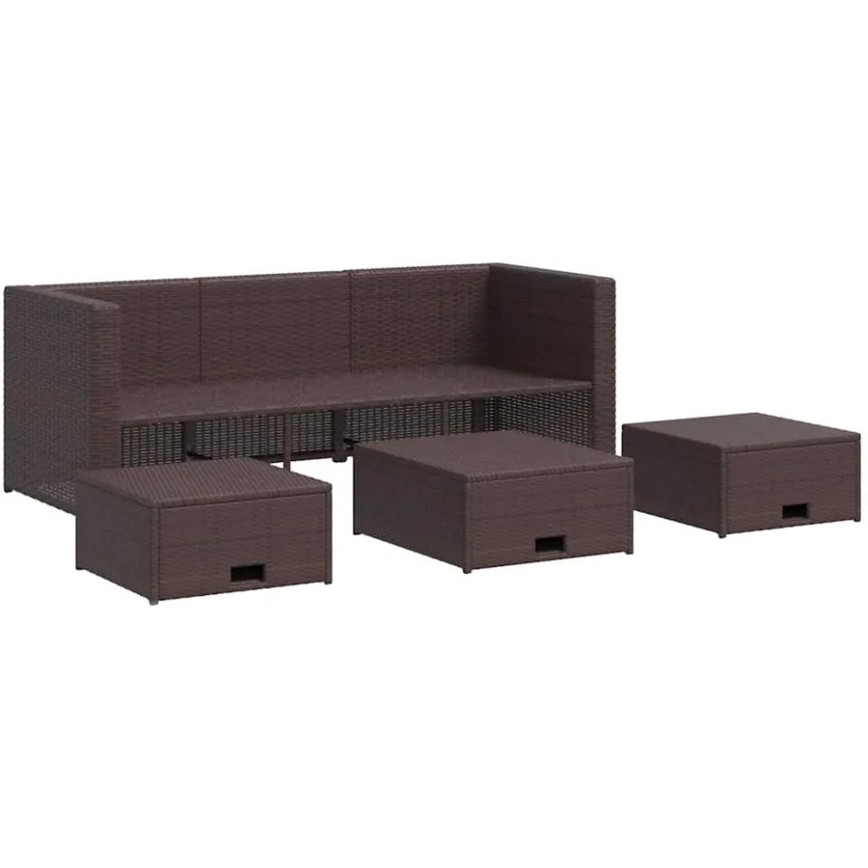 vidaXL 4-delige Loungeset met kussens poly rattan bruin, foto 4