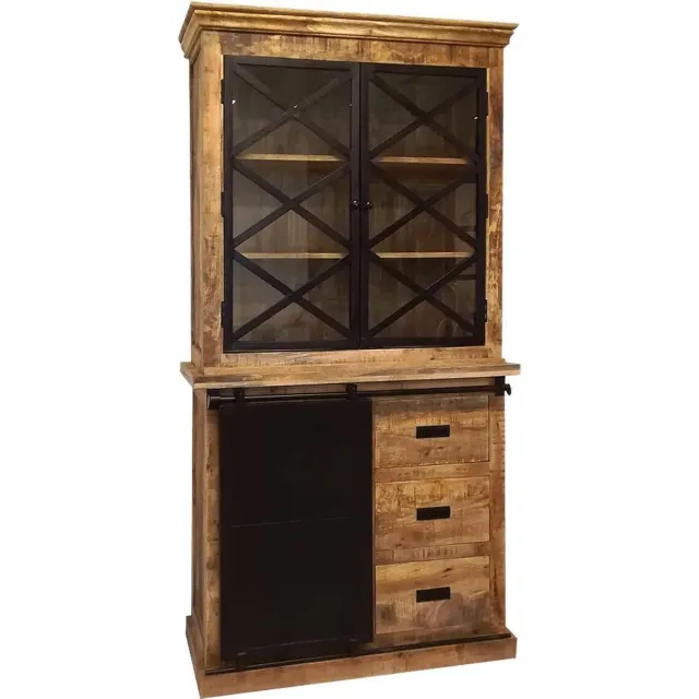 Mahom Mangohouten Buffetkast Denver 100 cm met Deurtjes X Mahom Industrieel - Vitrinekast van Mangohout & Metaal - Industriële Buffetkast Bruin