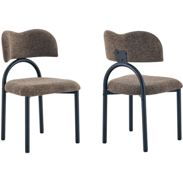 Merax Set Van 2 Bruine Eetkamerstoelen Met Stoffen Bekleding – Gepolsterde Zitting En Rugleuning – Zwart Metalen Onderstel – Moderne Keukenstoelen