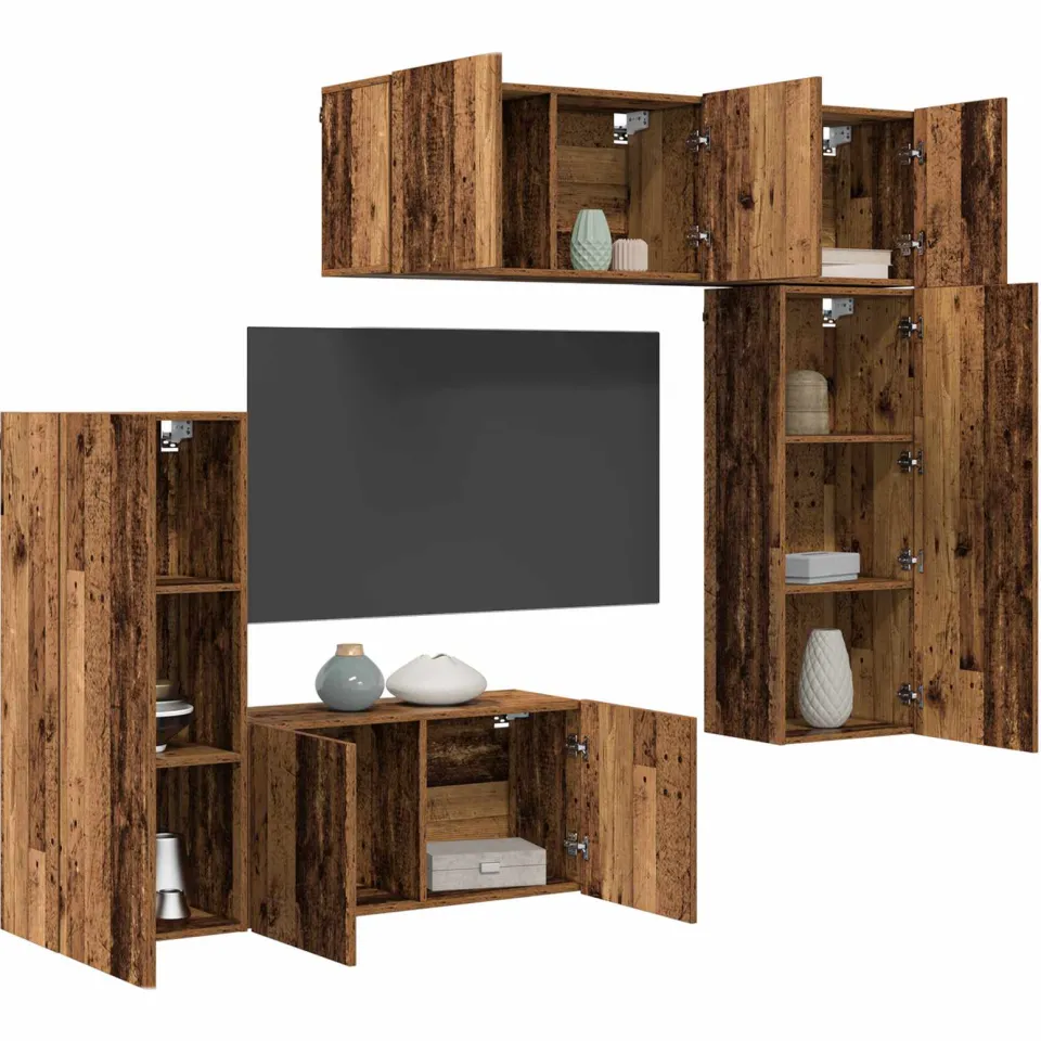 vidaXL TV-wandmeubel 5 st 100 x 30 x 41 cm Oud Hout bruin, foto 3