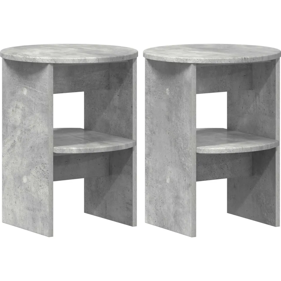 vidaXL Bijzetkast 2 st Beton Grijs Ø40 x 50 cm Geconstrueerd hout, foto 3