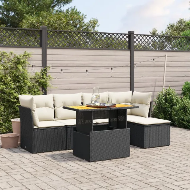 vidaXL 6-delige Loungeset met kussens poly rattan zwart, foto 2
